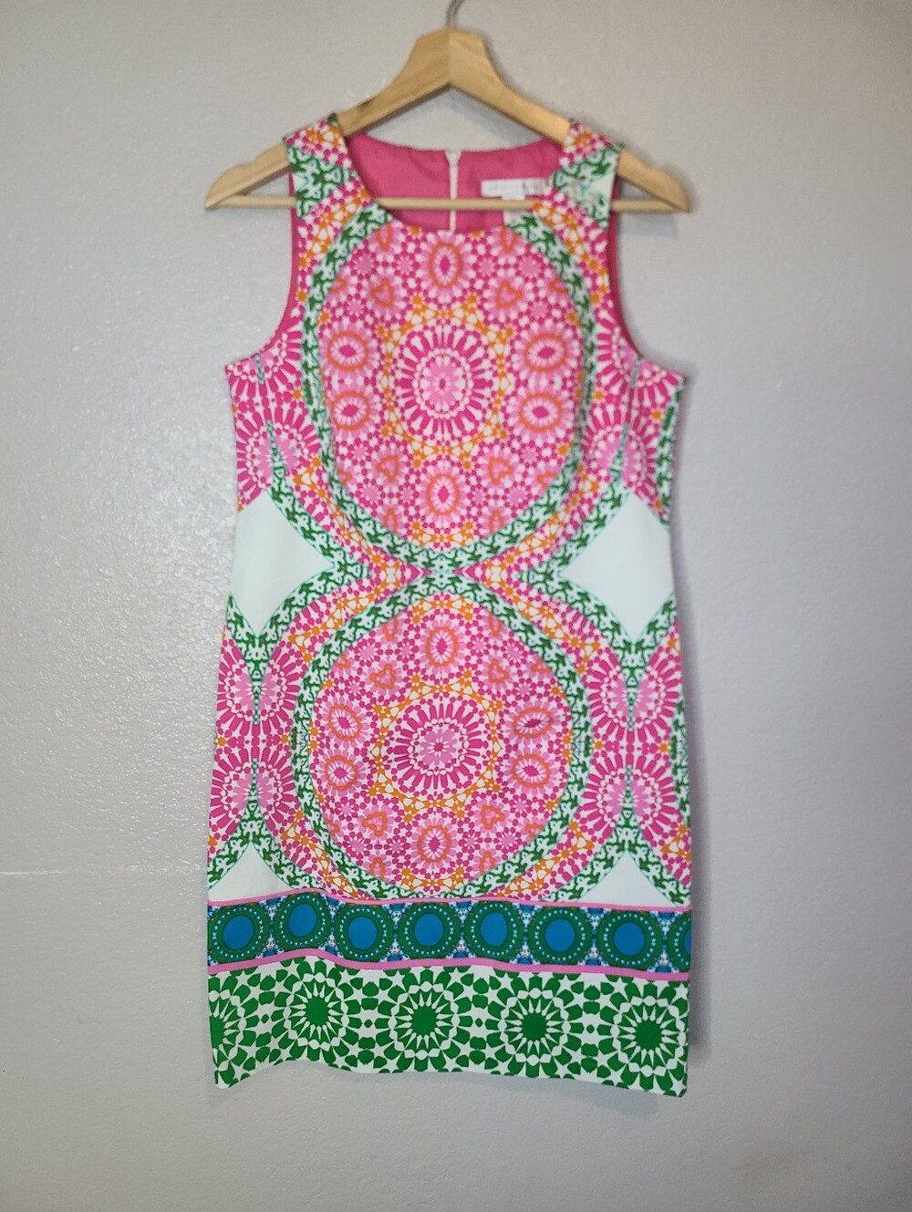 London Times Pink Green White Printed Mini Dress